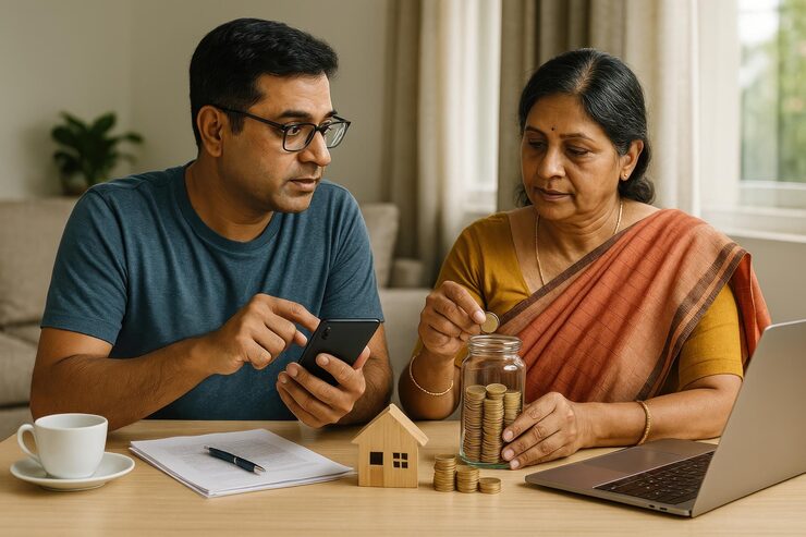 Couple planning finances together for loan EMI obligations